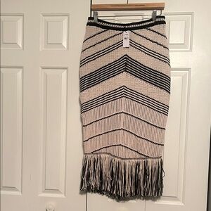 Express Black and Cream Chevron Fringe Skirt